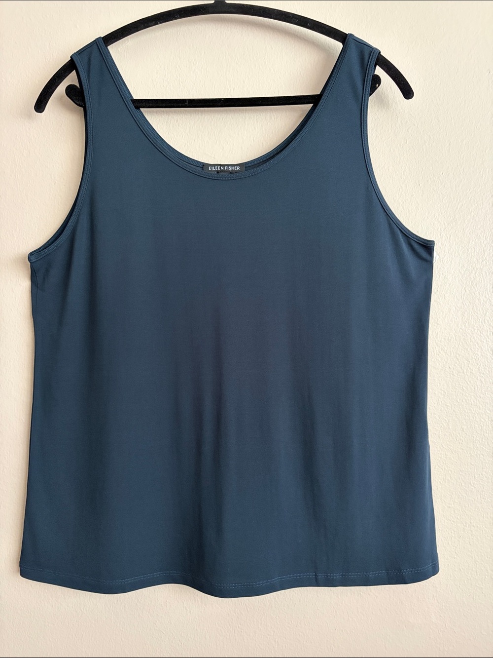 Eileen Fisher Stretch Silk Jersey Scoop Neck Tank Top Navy Blue XL